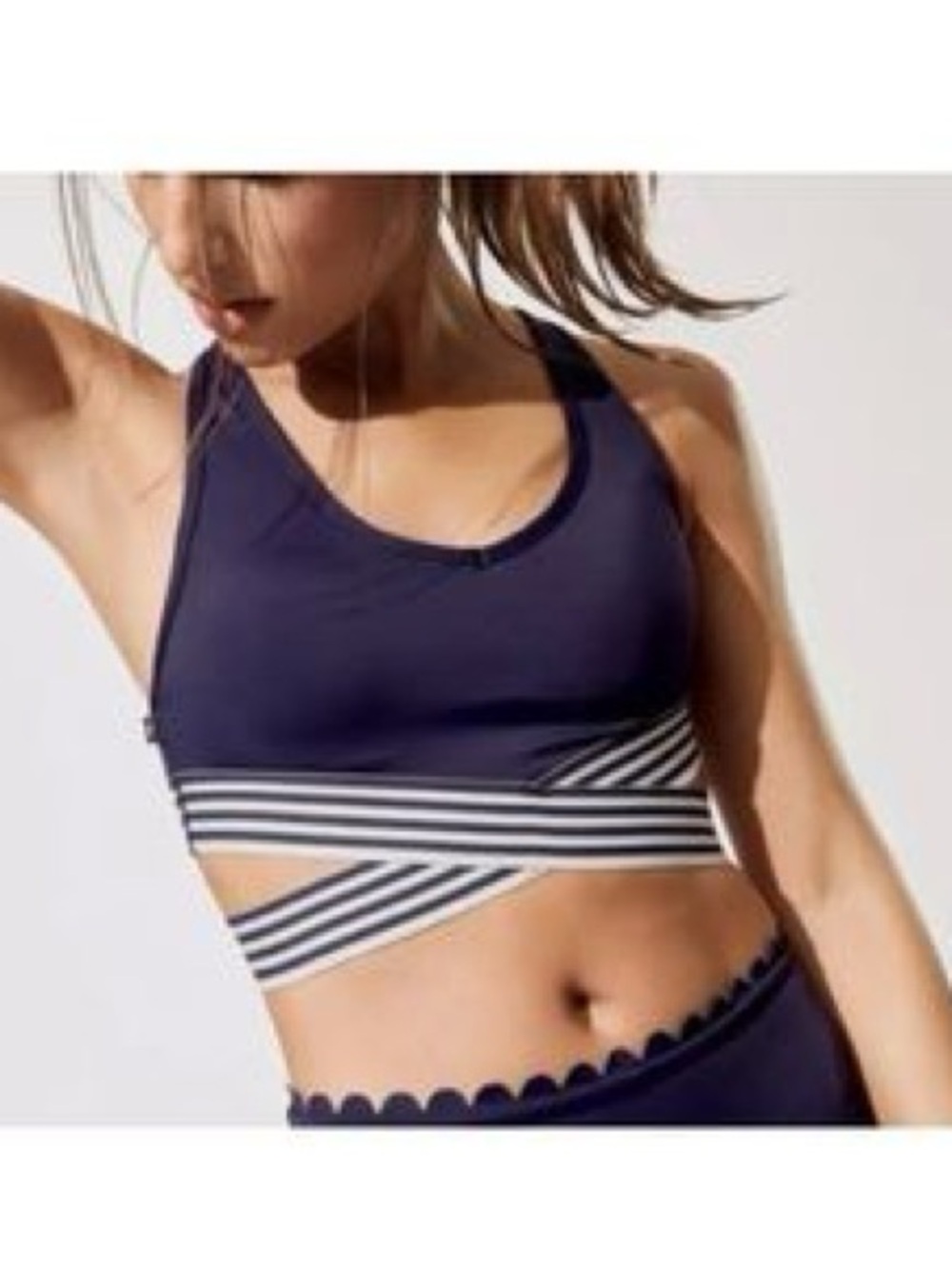 L'URV Navy Sports Bra with Striped Wrap Band